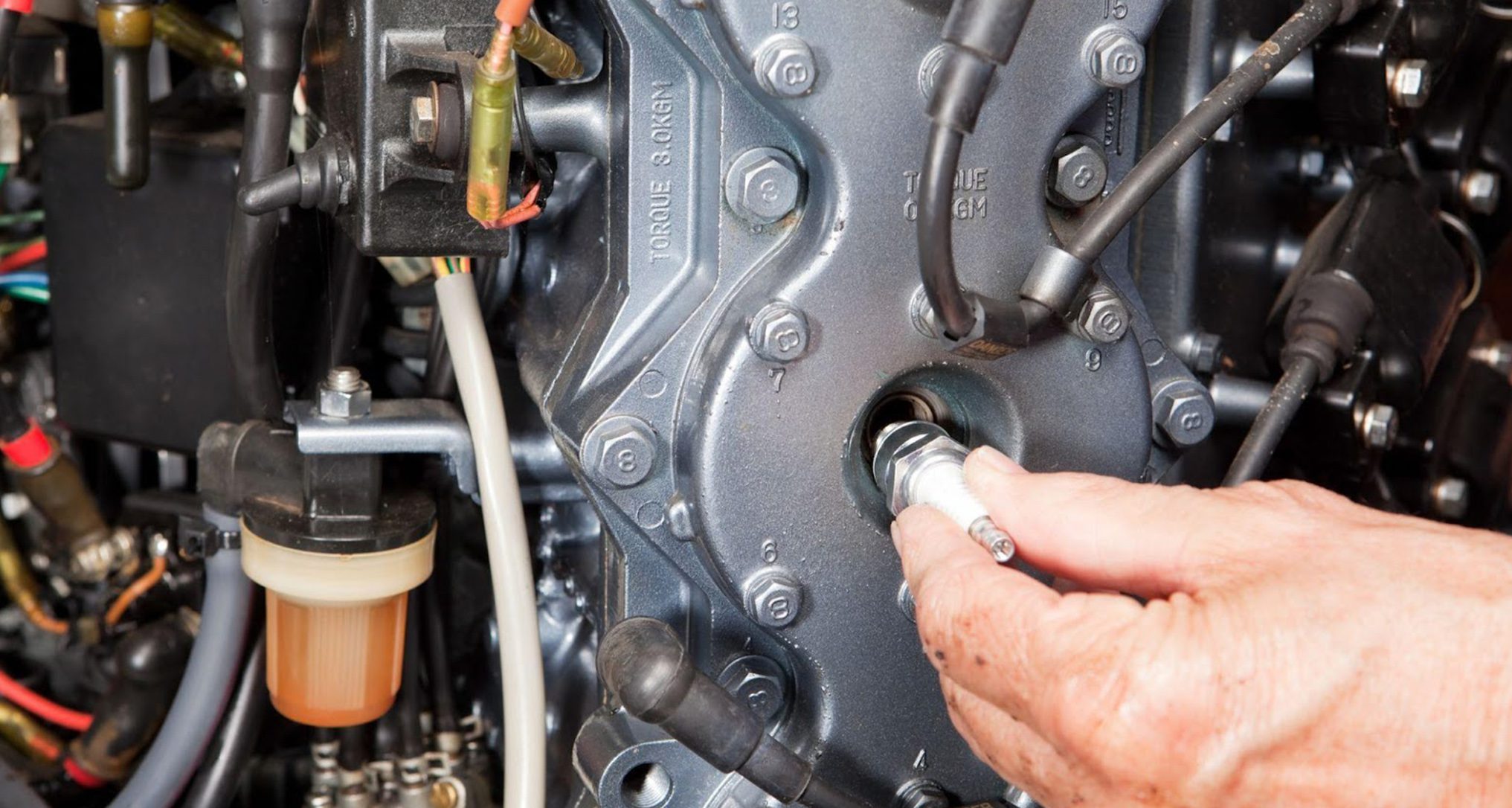 close up on boat engine